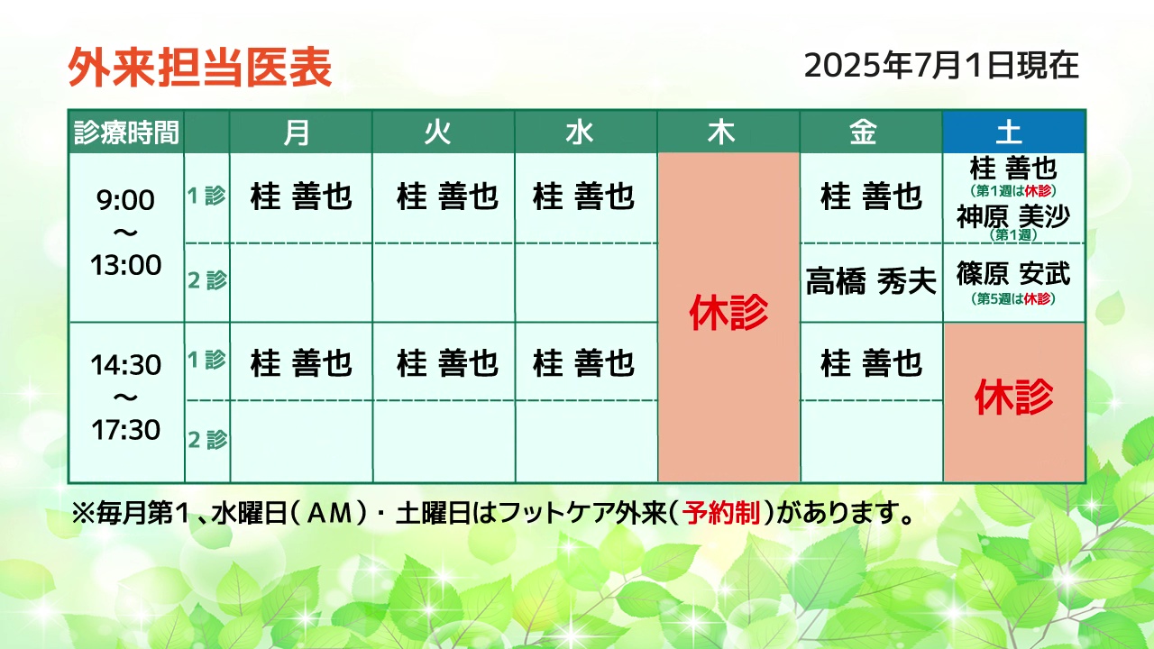 外来担当医表